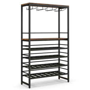 Freestanding Wine Bakers Rack with 4-Tier Wine Storage and 4 Rows of Stemware Racks view 4