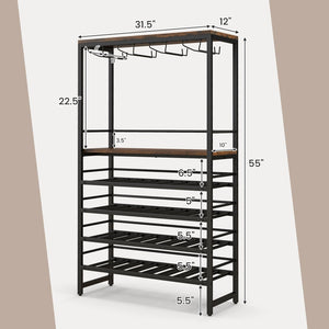 Freestanding Wine Bakers Rack with 4-Tier Wine Storage and 4 Rows of Stemware Racks view 5