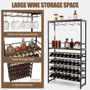 Freestanding Wine Bakers Rack with 4-Tier Wine Storage and 4 Rows of Stemware Racks view 7