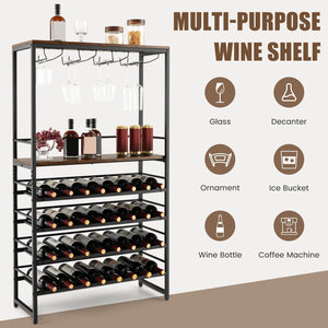 Freestanding Wine Bakers Rack with 4-Tier Wine Storage and 4 Rows of Stemware Racks view 8