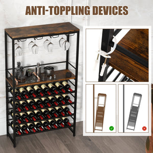 Freestanding Wine Bakers Rack with 4-Tier Wine Storage and 4 Rows of Stemware Racks view 9