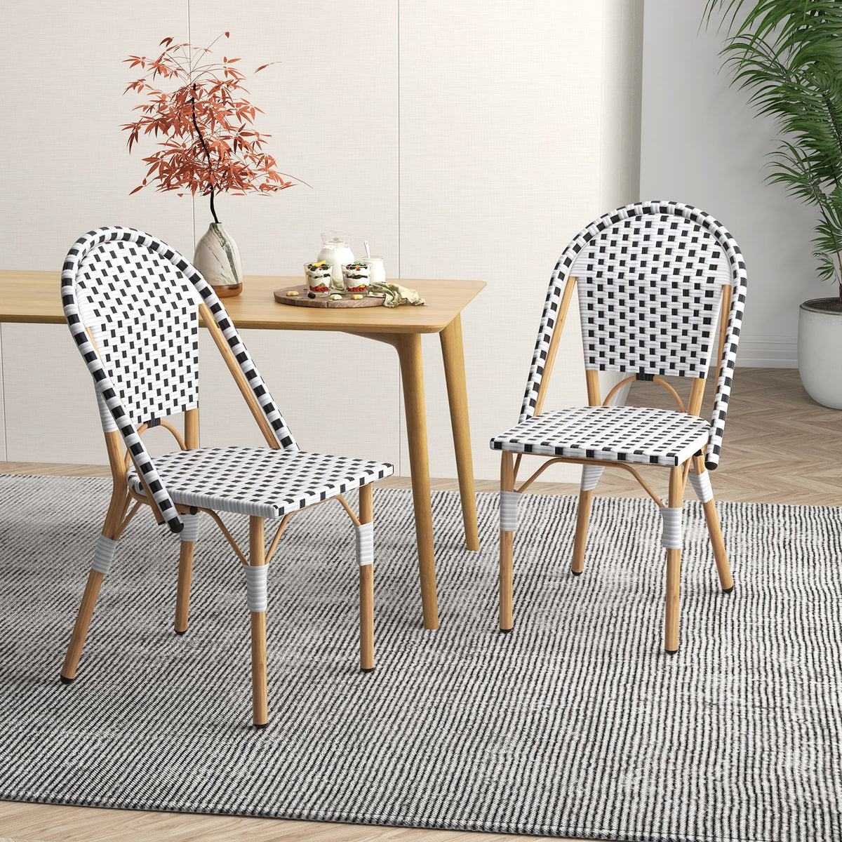 French Bistro Chair Set of 2 with Galvanized Metal Framex-White view 2