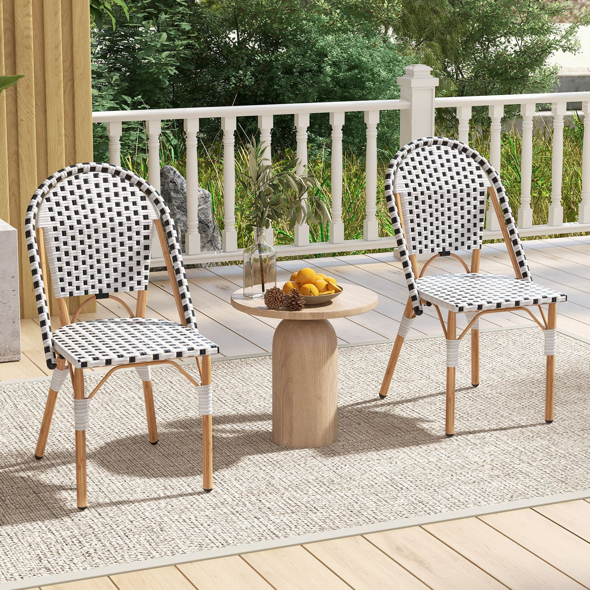 French Bistro Chair Set of 2 with Galvanized Metal Framex-White view 3