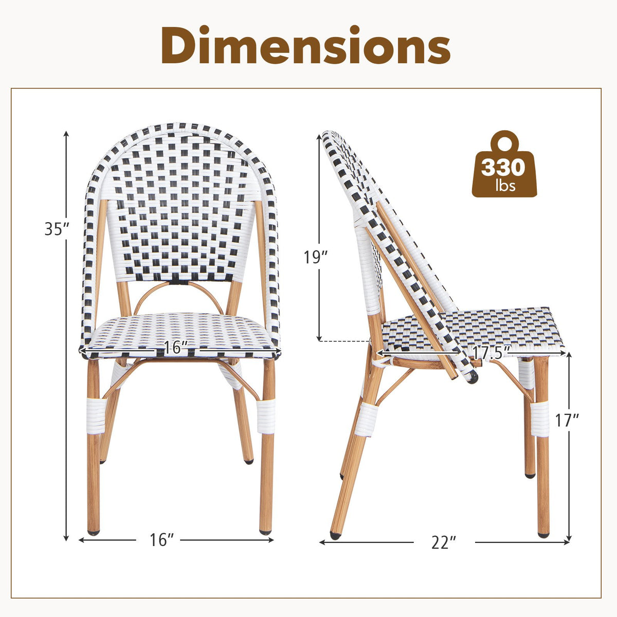 French Bistro Chair Set of 2 with Galvanized Metal Framex-White view 4