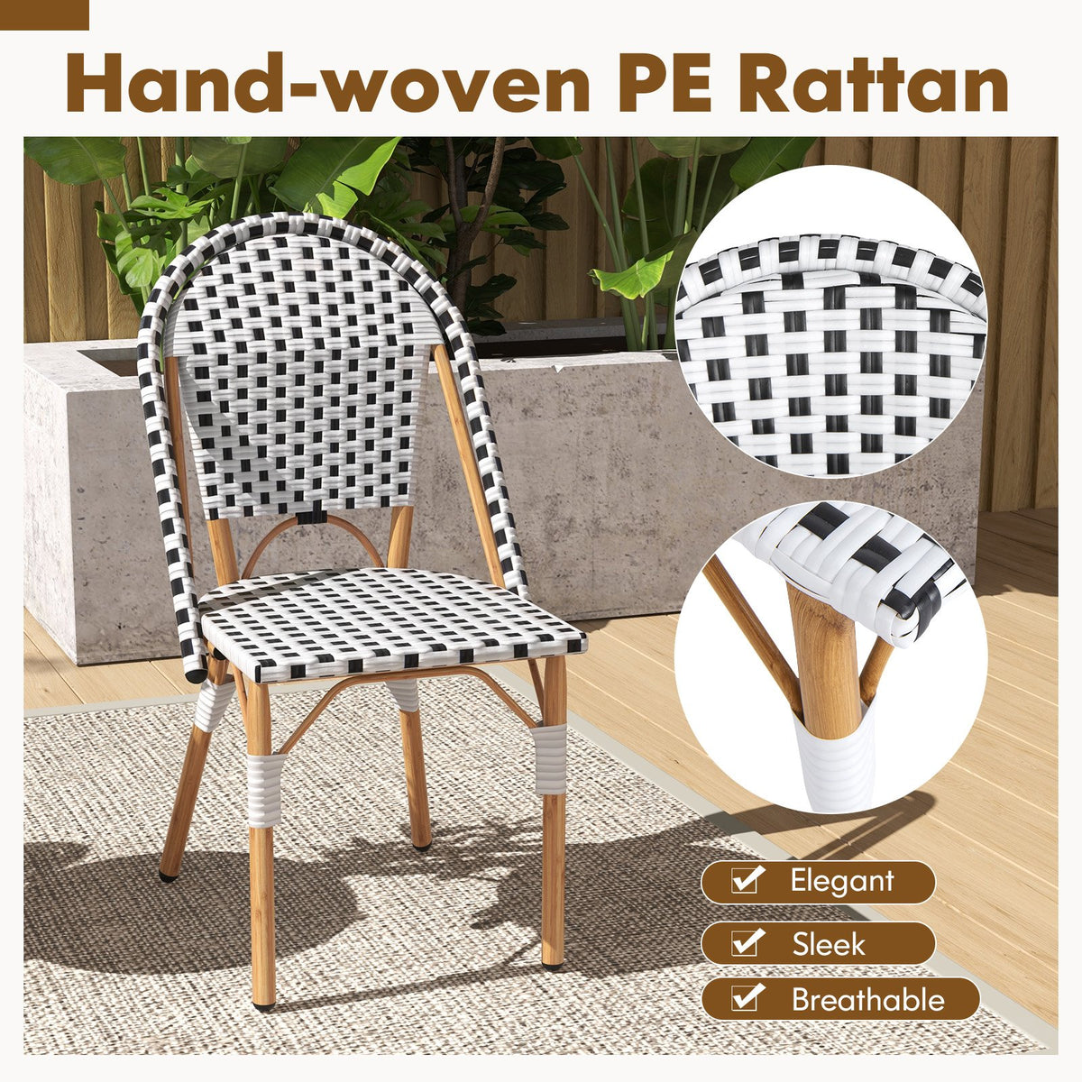 French Bistro Chair Set of 2 with Galvanized Metal Framex-White view 6