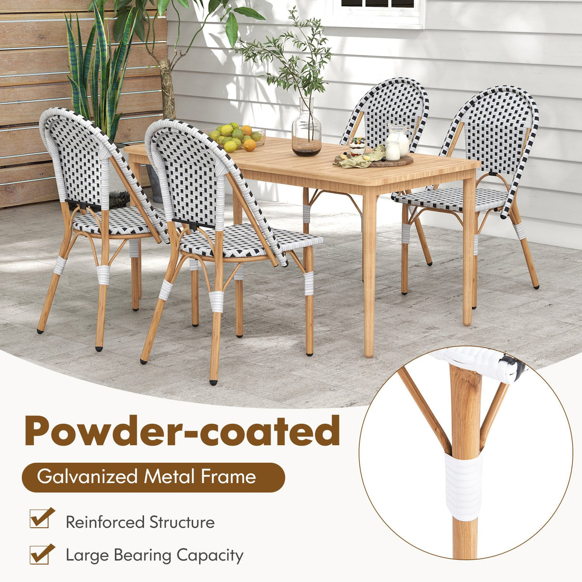 French Bistro Chair Set of 2 with Galvanized Metal Framex-White view 7