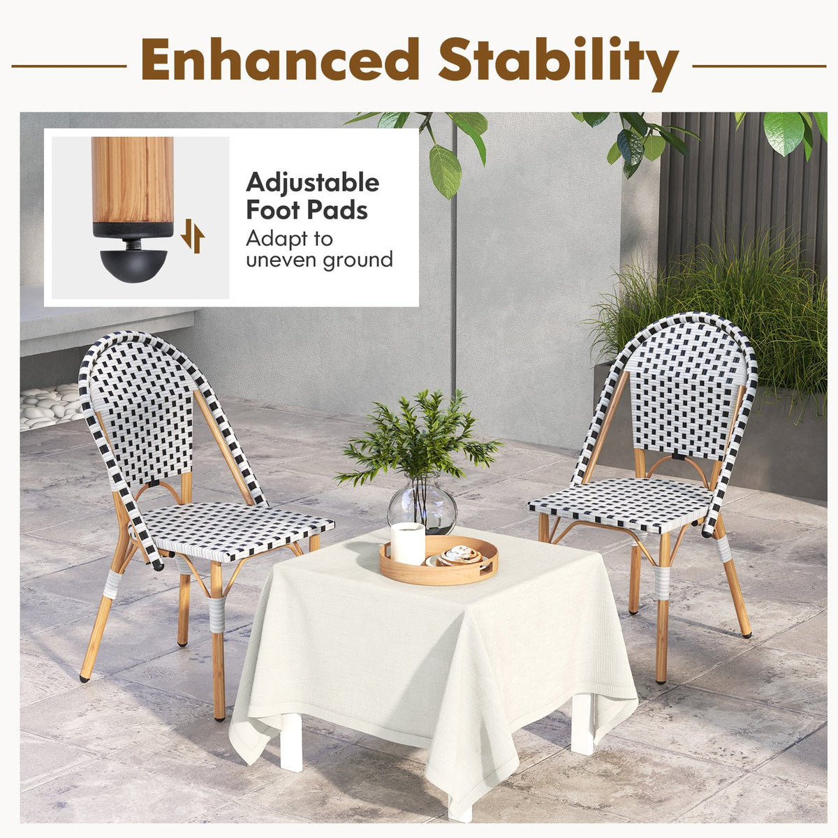 French Bistro Chair Set of 2 with Galvanized Metal Framex-White view 9