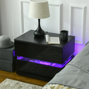 Modern Nightstand, Bedside Table with 2 Drawers, RGB LED Lights for Bedroom, Black
