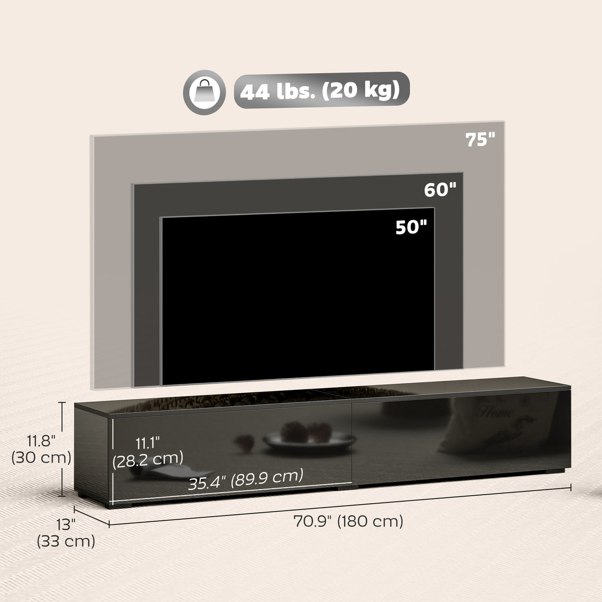 Floating TV Stand for TVs up to 75 Inch, 70.9" TV Cabinet, Entertainment Center with 2 Flip Doors – view 2