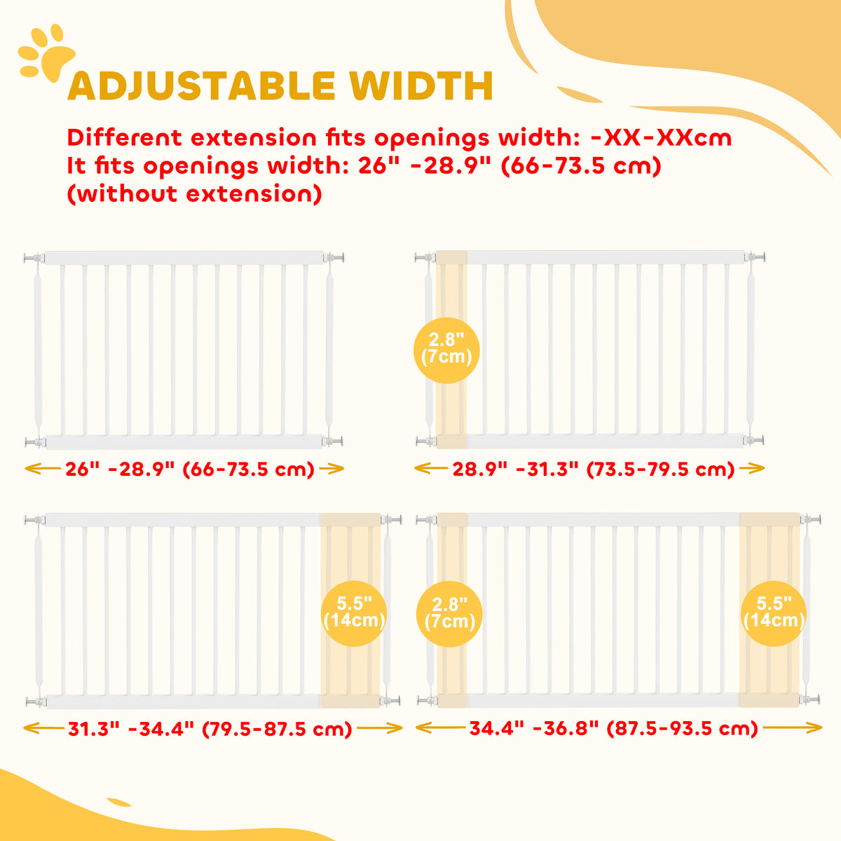 26"-37" Dog Gate, Adjustable Pet Gate, Fits 10" Tall with 2 Extension – view 39