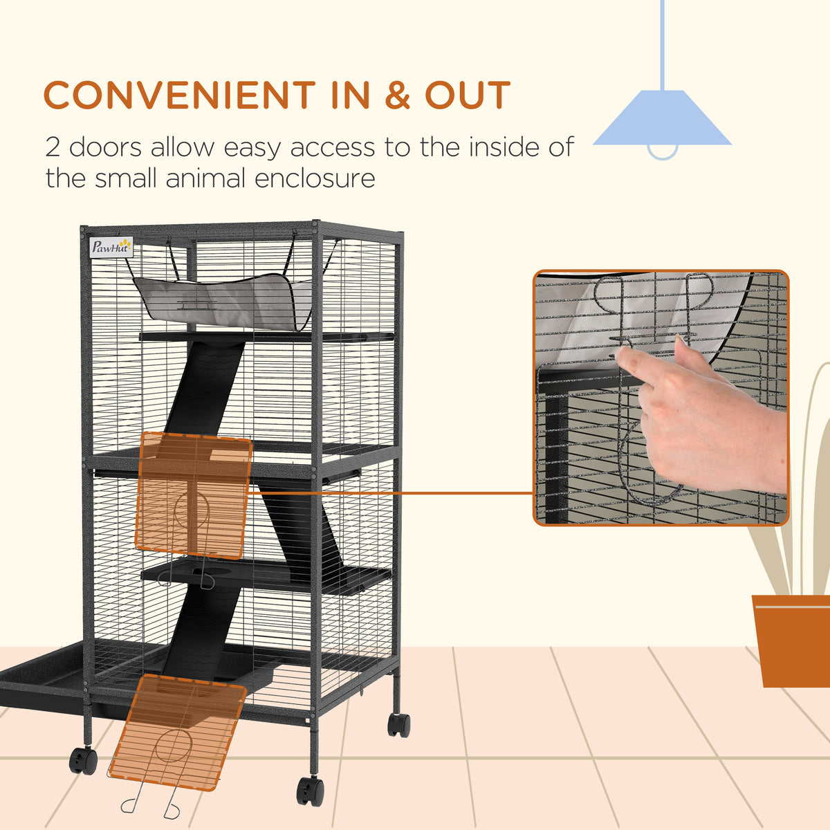 4-Tier Rolling Small Animal Cage, Deluxe Ferret Cage for Mink Chinchilla Kitten Rabbit