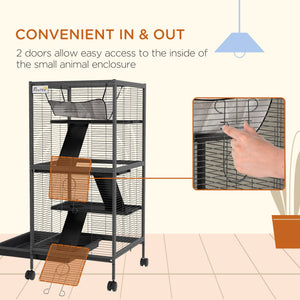 4-Tier Rolling Small Animal Cage, Deluxe Ferret Cage for Mink Chinchilla Kitten Rabbit
