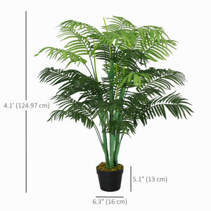 4FT Artificial Palm Tree, Fake Tropical Tree with Lifelike Leaves, Faux Plant in Pot for Indoor Decoration, Green