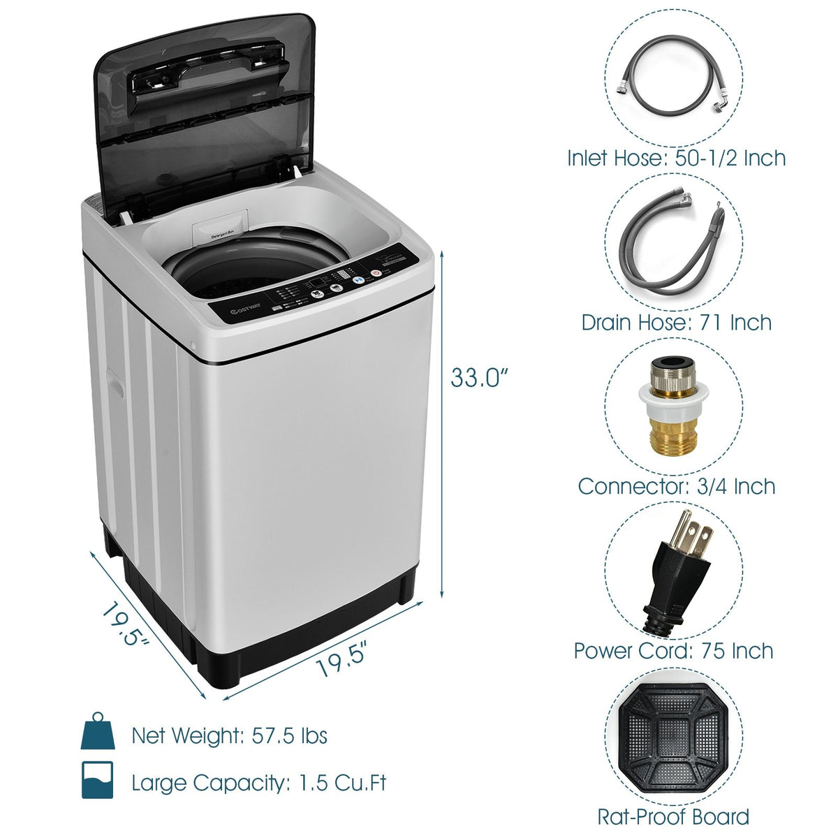 Full-Automatic Washing Machine 1.5 Cu.Ft 11 LBS Washer and Dryer-Gray view 3
