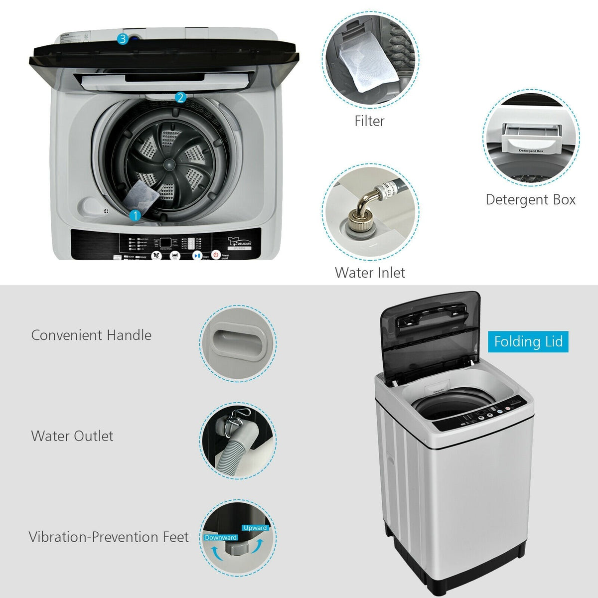 Full-Automatic Washing Machine 1.5 Cu.Ft 11 LBS Washer and Dryer-Gray view 8