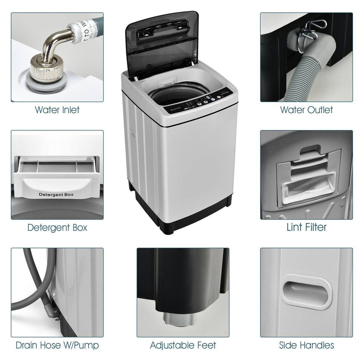 Full-Automatic Washing Machine 1.5 Cu.Ft 11 LBS Washer and Dryer-Gray view 9