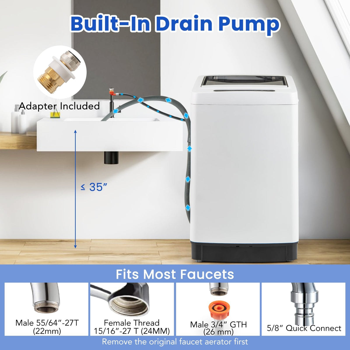 Full-Automatic Washing Machine Washer and Spin Combo-White view 9