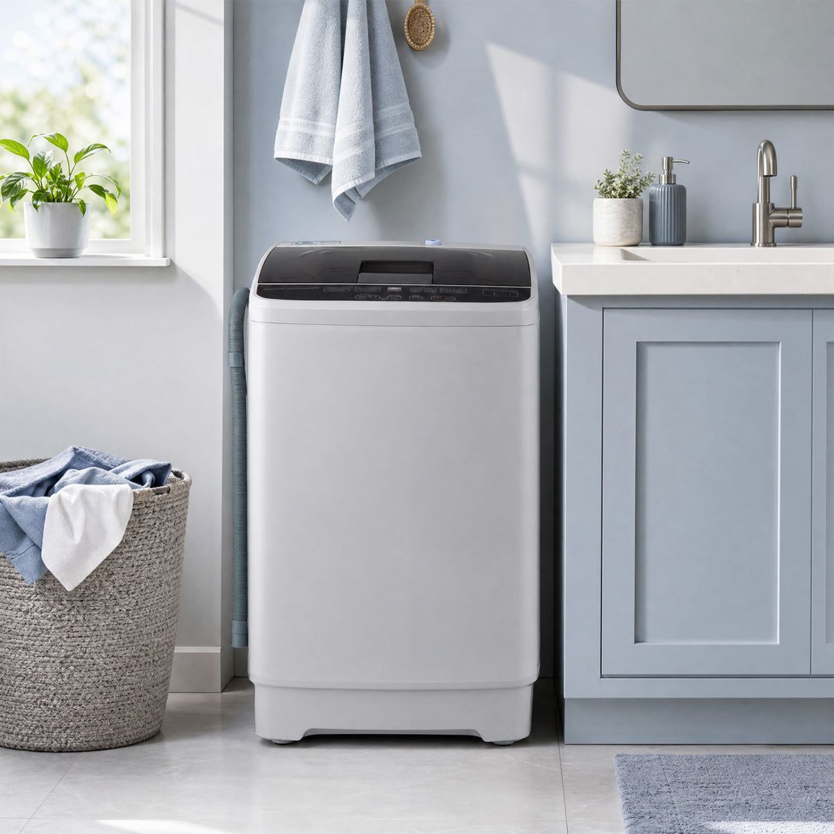 Full Automatic Washing Machine with 8 Preset Programs 6 Water Levels and Built-in Drain Pump-Gray view 2