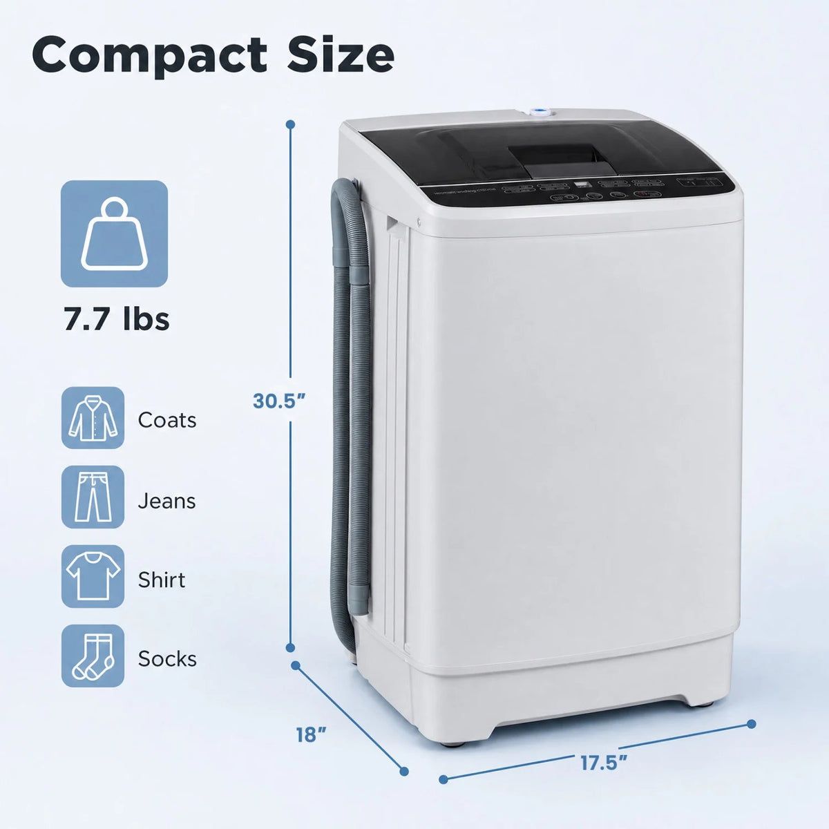 Full Automatic Washing Machine with 8 Preset Programs 6 Water Levels and Built-in Drain Pump-Gray view 3