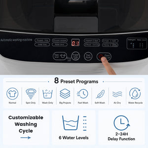 Full Automatic Washing Machine with 8 Preset Programs 6 Water Levels and Built-in Drain Pump-Gray view 4