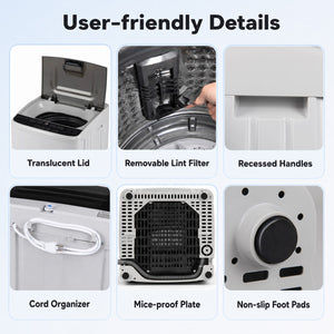 Full Automatic Washing Machine with 8 Preset Programs 6 Water Levels and Built-in Drain Pump-Gray view 7