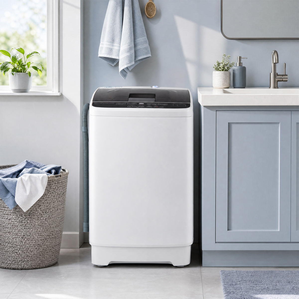 Full Automatic Washing Machine with 8 Preset Programs 6 Water Levels and Built-in Drain Pump-White view 2