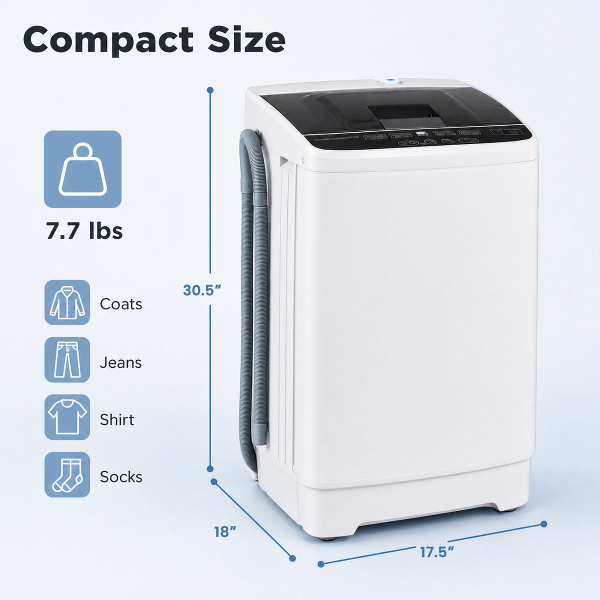 Full Automatic Washing Machine with 8 Preset Programs 6 Water Levels and Built-in Drain Pump-White view 3