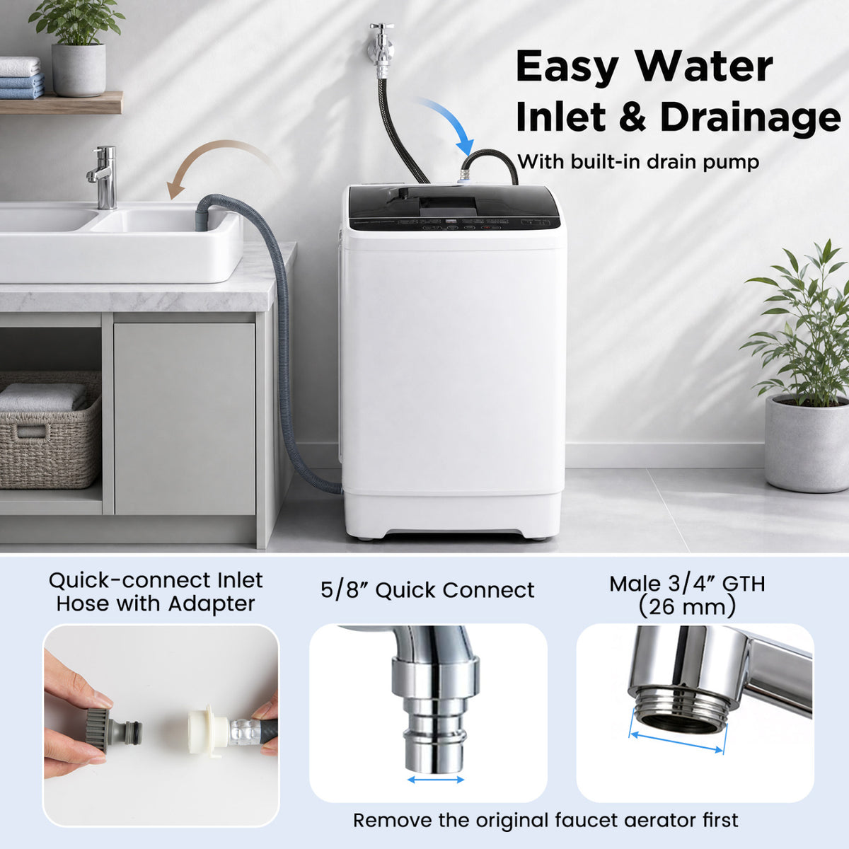 Full Automatic Washing Machine with 8 Preset Programs 6 Water Levels and Built-in Drain Pump-White view 6