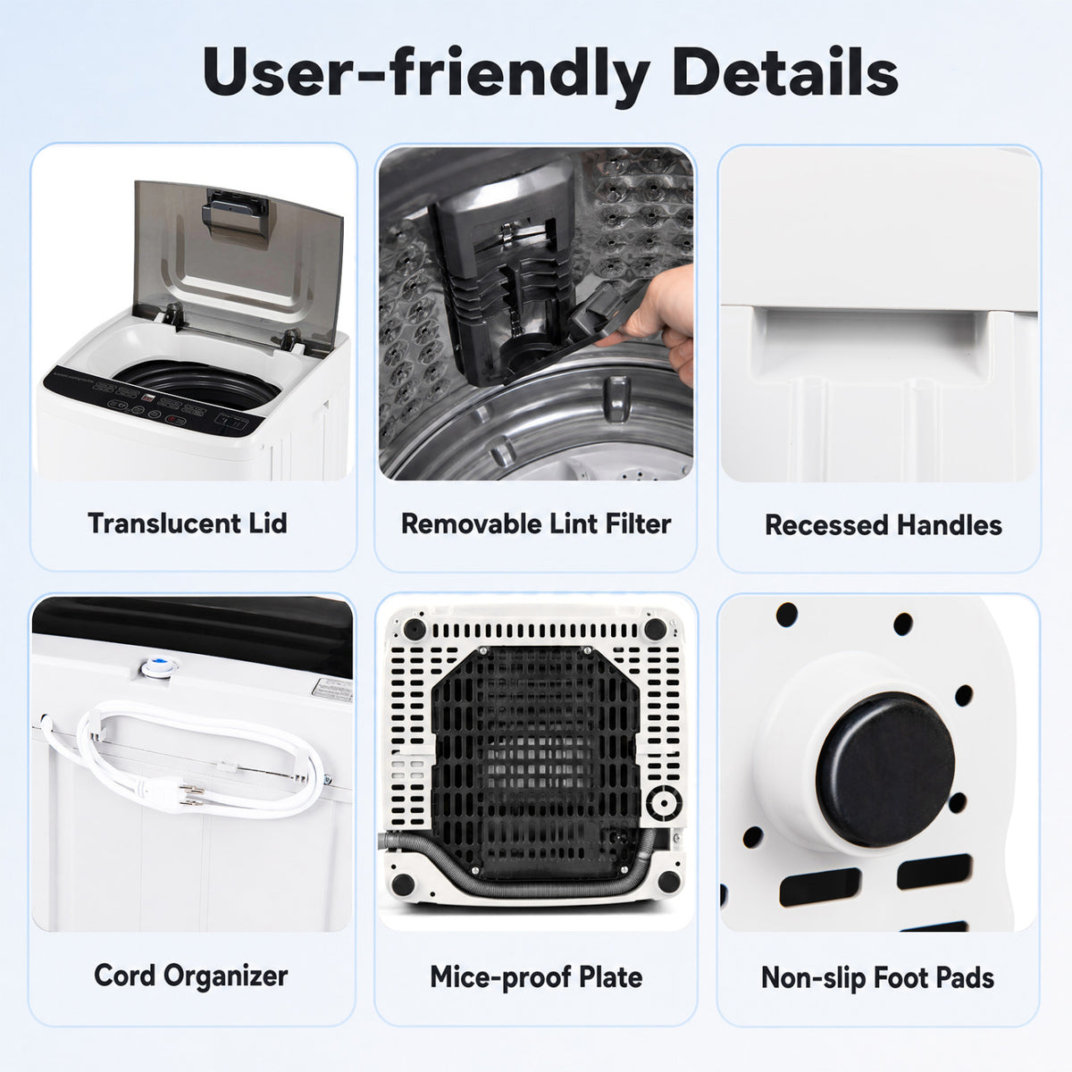 Full Automatic Washing Machine with 8 Preset Programs 6 Water Levels and Built-in Drain Pump-White view 7
