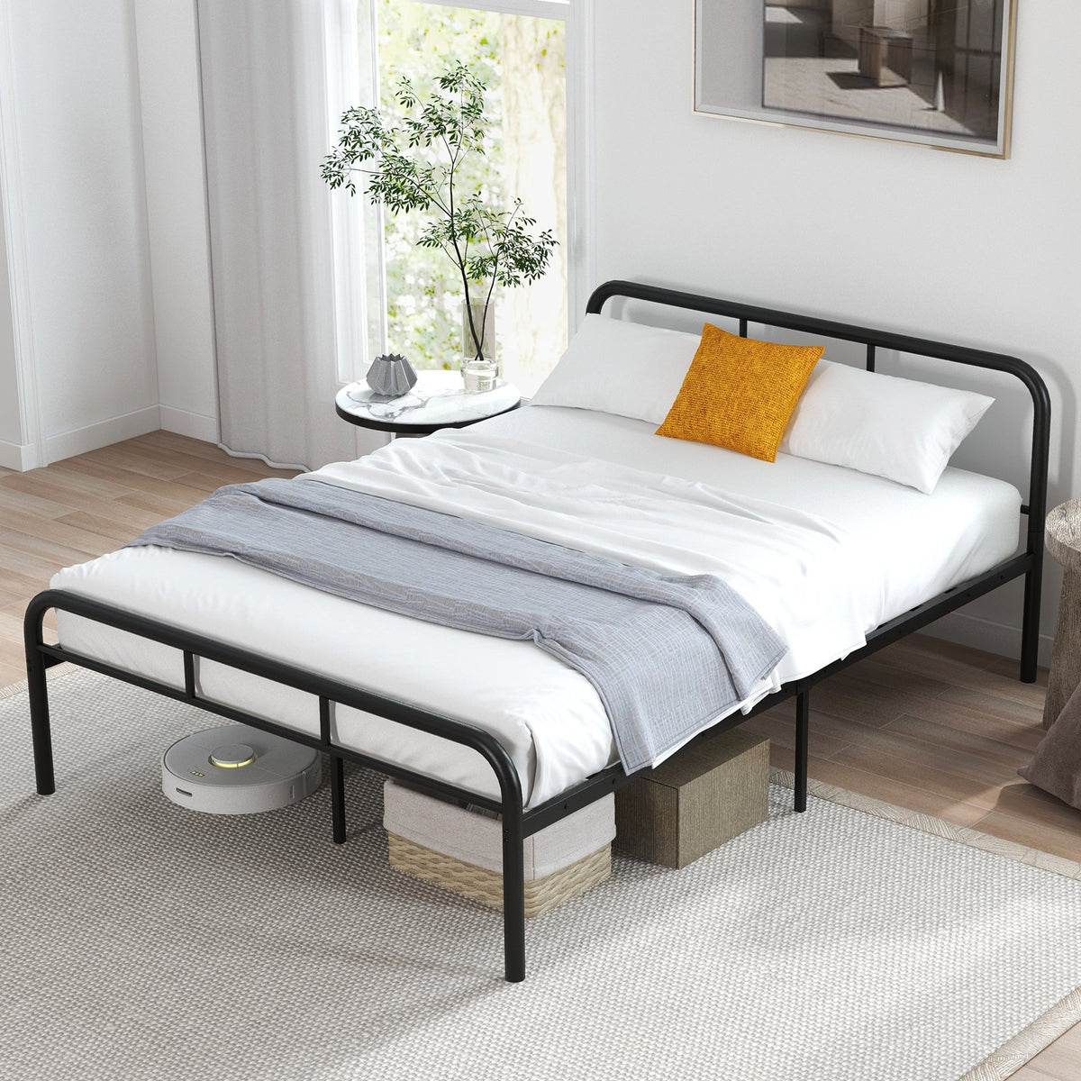 Full Bed Frame with Headboard and Footboard No Box Spring Needed-Black view 3