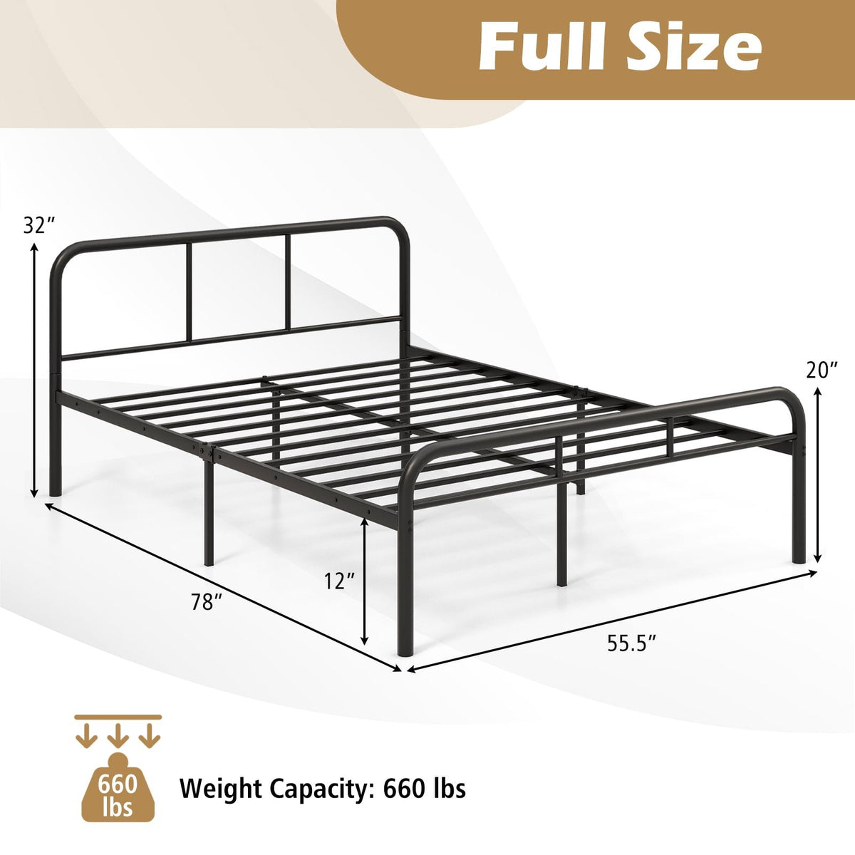 Full Bed Frame with Headboard and Footboard No Box Spring Needed-Black view 4