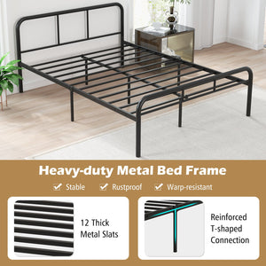 Full Bed Frame with Headboard and Footboard No Box Spring Needed-Black view 8