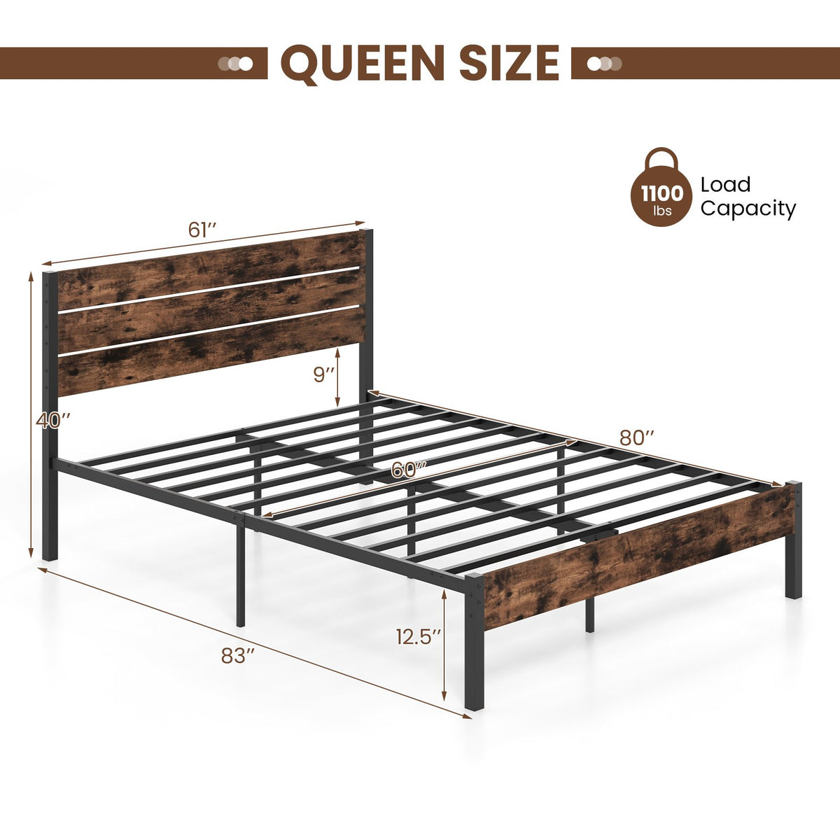 Full/King/Queen/Twin Size Bed Frame with High Headboard and Mute Bar-Queen Size view 4