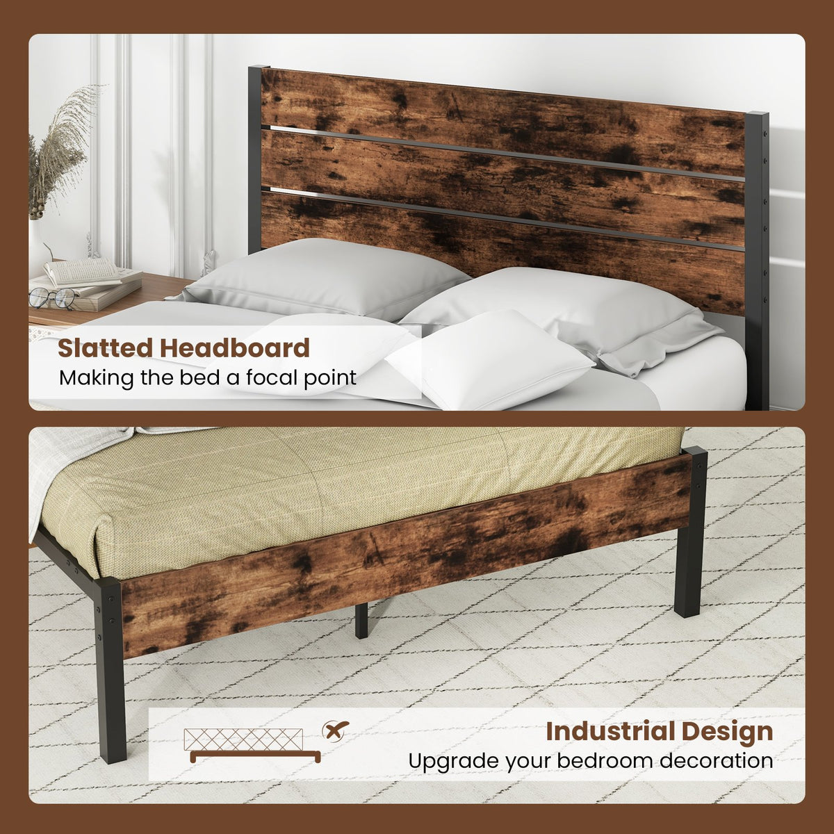 Full/King/Queen/Twin Size Bed Frame with High Headboard and Mute Bar-Queen Size view 9