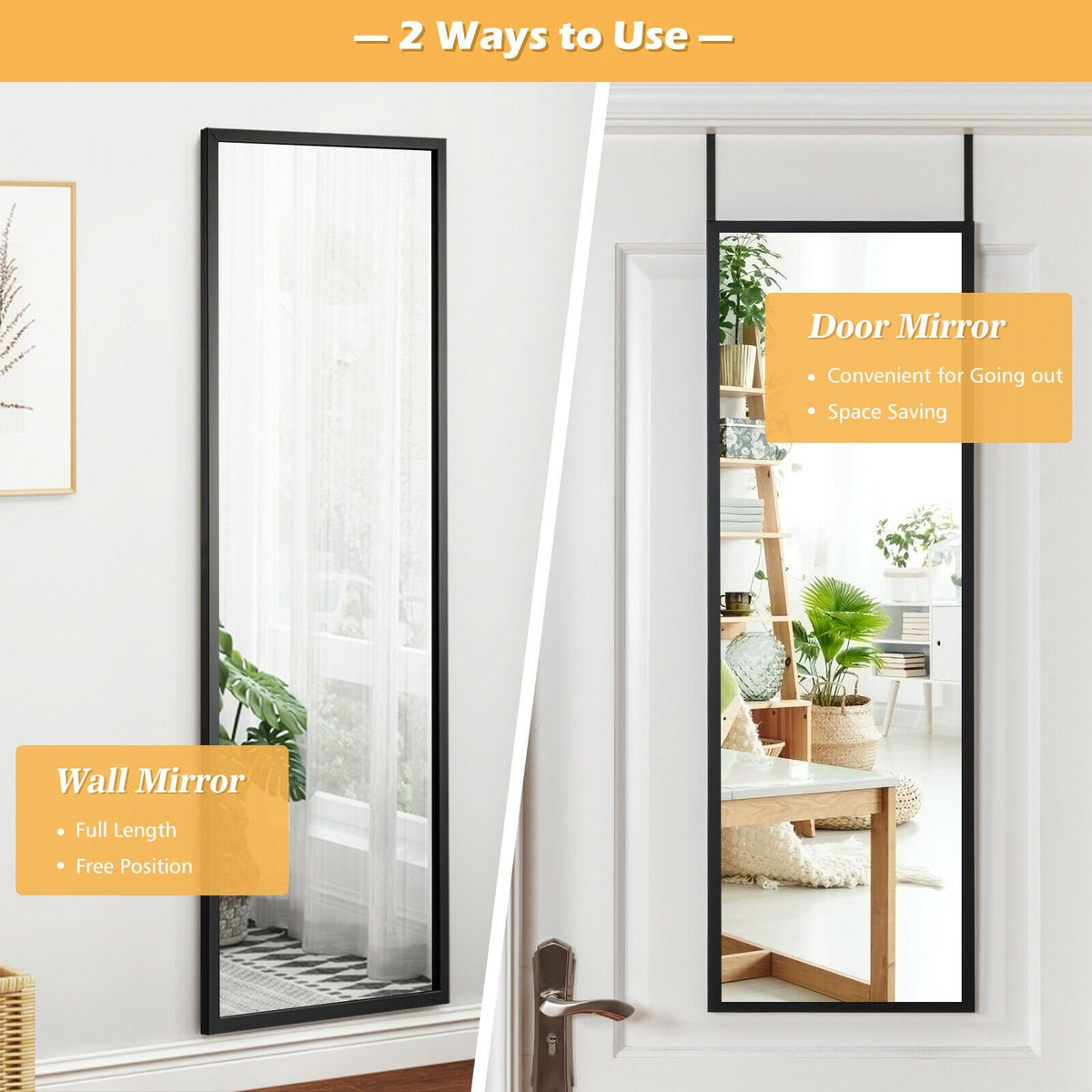 Full Length Metal Door Mirror with Adjustable Hook-Black view 7