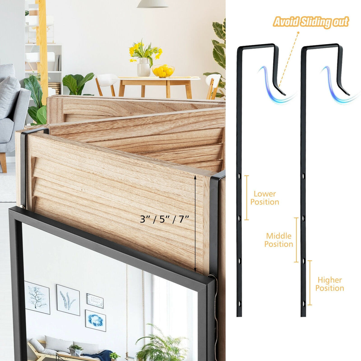 Full Length Metal Door Mirror with Adjustable Hook-Black view 9