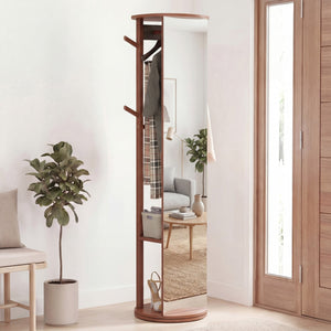 Full Length Mirror Coat Rack Solid Wood Standing Mirror-Walnut view 2