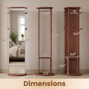Full Length Mirror Coat Rack Solid Wood Standing Mirror-Walnut view 4