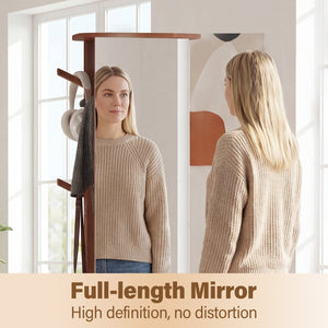 Full Length Mirror Coat Rack Solid Wood Standing Mirror-Walnut view 7
