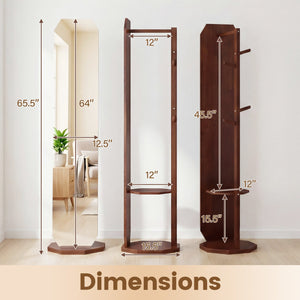 Full Length Mirror Coat Rack with Clothes Hanger for Bedroom-Walnut view 4