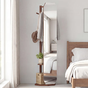 Full Length Mirror Coat Rack with Clothes Hanger for Bedroom-Walnut view 5