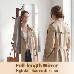 Full Length Mirror Coat Rack with Clothes Hanger for Bedroom-Walnut view 7