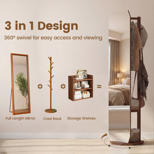 Full Length Mirror Coat Rack with Clothes Hanger for Bedroom-Walnut view 8