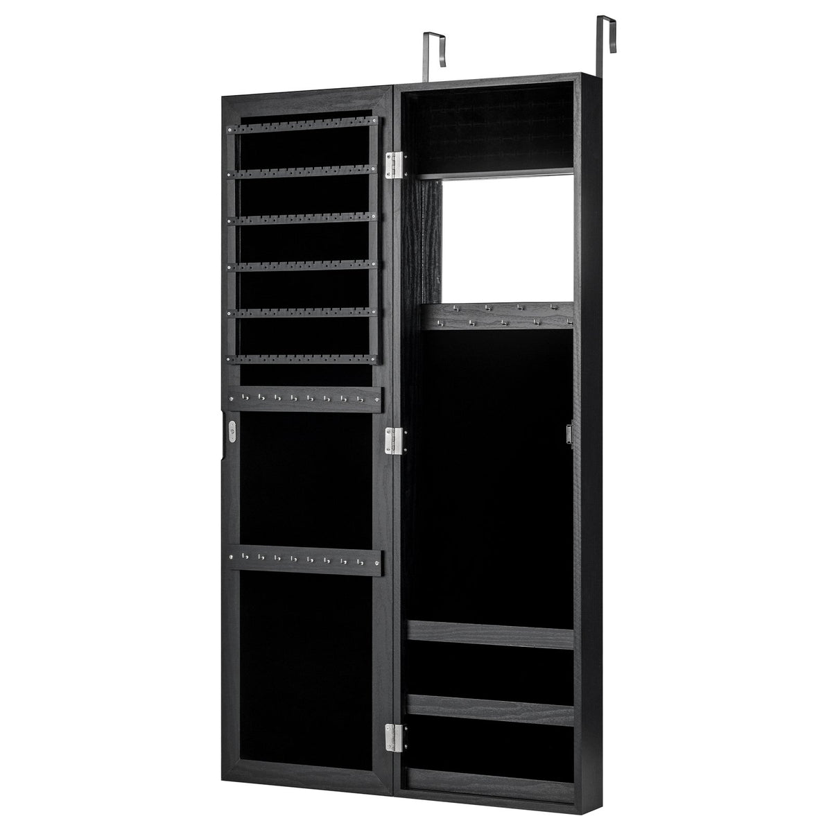 Full Length Mirror Jewelry Cabinet with Ring Slots and Necklace Hooks-Black view 4
