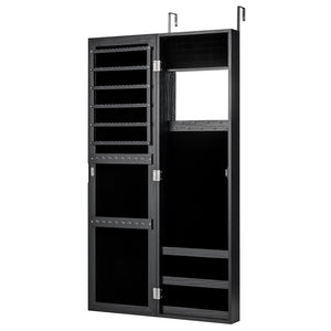 Full Length Mirror Jewelry Cabinet with Ring Slots and Necklace Hooks-Black view 4