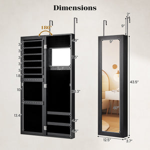 Full Length Mirror Jewelry Cabinet with Ring Slots and Necklace Hooks-Black view 5