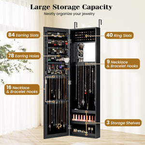 Full Length Mirror Jewelry Cabinet with Ring Slots and Necklace Hooks-Black view 7