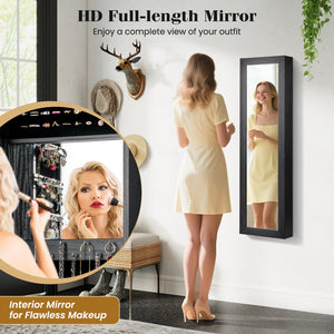 Full Length Mirror Jewelry Cabinet with Ring Slots and Necklace Hooks-Black view 8