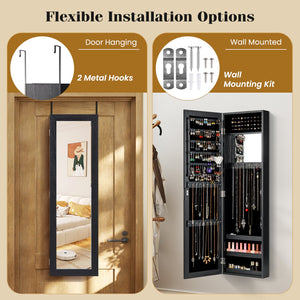 Full Length Mirror Jewelry Cabinet with Ring Slots and Necklace Hooks-Black view 9