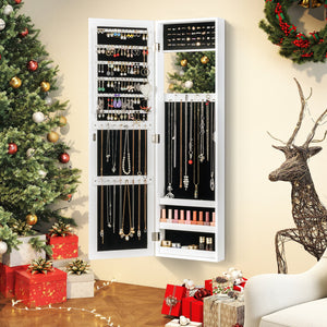 Full Length Mirror Jewelry Cabinet with Ring Slots and Necklace Hooks-White view 2